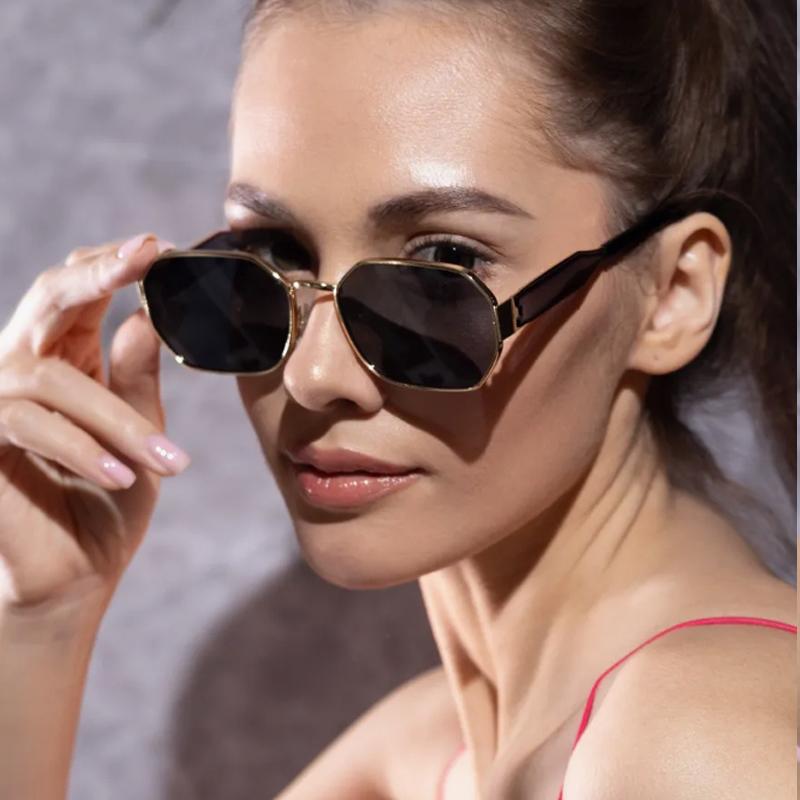 Protective Glasses 2pcs Vintage Women Polygon Sunglasses Female Metal Frame Design Casual Sun Glasses Female Male Eyewear UV400