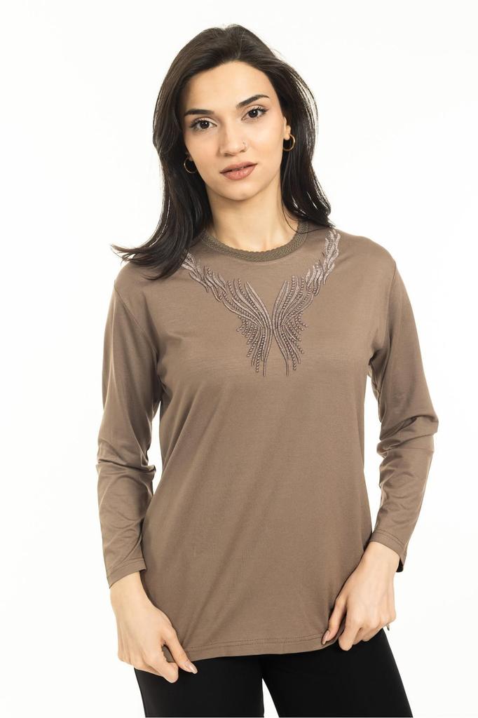 Damska Bluzka Duży Rozmiar Nowy Sezon Średni Wiek i Powyżej Nowy Wzór Dzianina Kołnierzyk Lycra Matka Bawełna Czesana Bluzka 30520