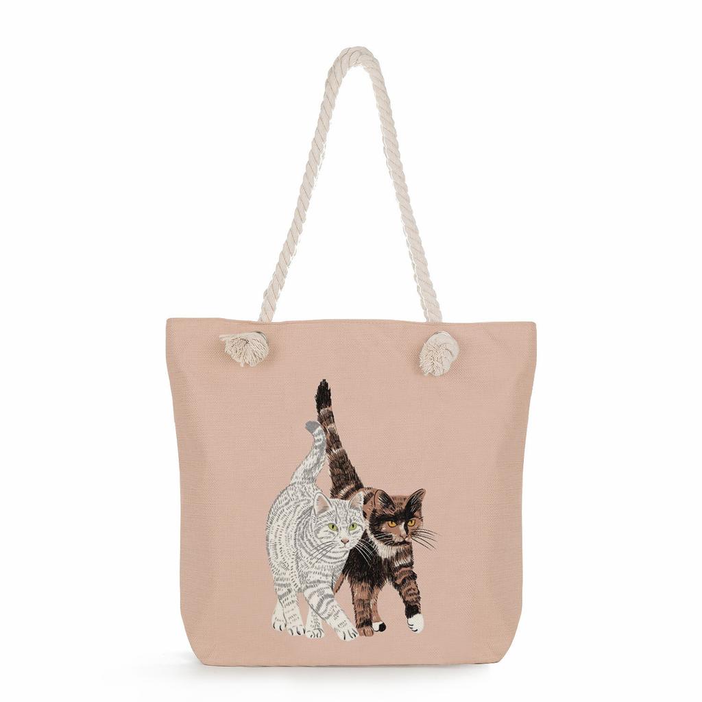 Cartoon cat print thick rope single-shoulder beach bag 7233