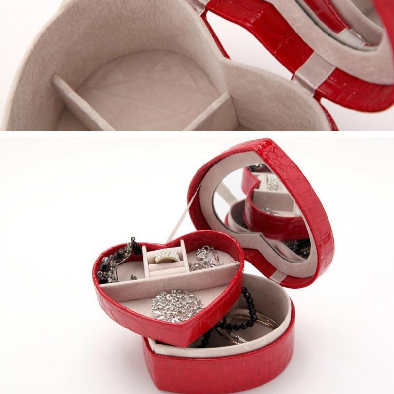 Smyckeskrin Resering med Spegel Halsband Örhängen Stift Smyckesförvaringslåda Ringlåda Presentlåda Smyckesförpackning Juvelerargåva