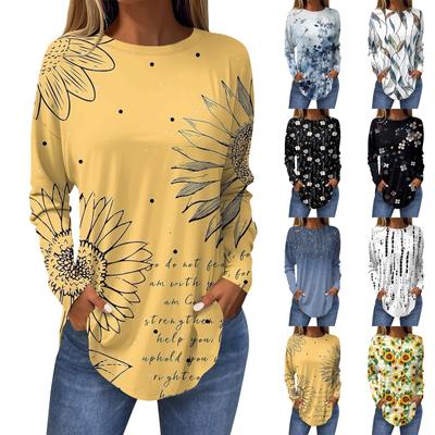 Women's Loose Round Neck Print Long Sleeve T-Shirt Top Pullover