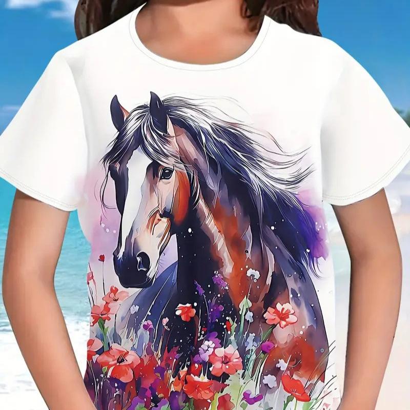 Kids T-shirt 3d Print New Cartoon T-shirt Children's T-shirt Short Sleeve Loose Casual Horse Pattern T-shirt TX