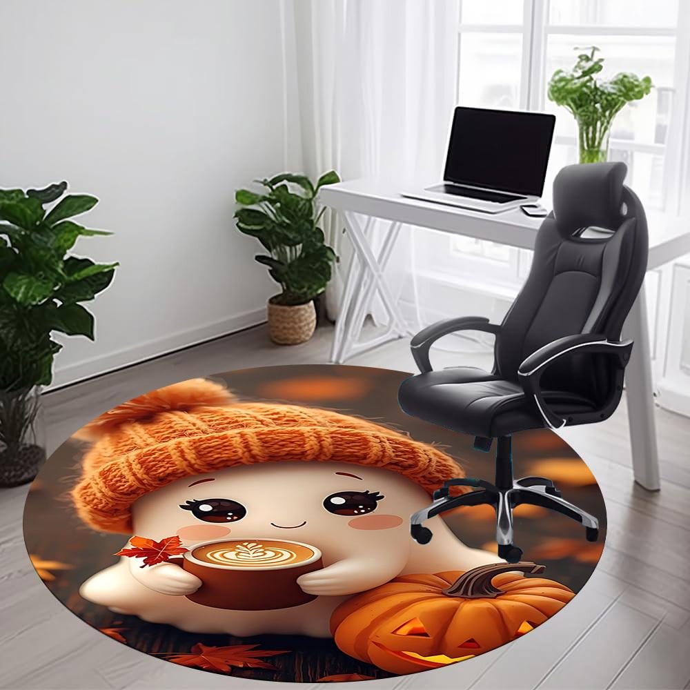 1PC Ghost Pumpkin Office Round Area Rug, Indoor Mat Suitable ForOffice, Under Office Chairs Bedroom Living Room Home Decor, Room Deco, D137