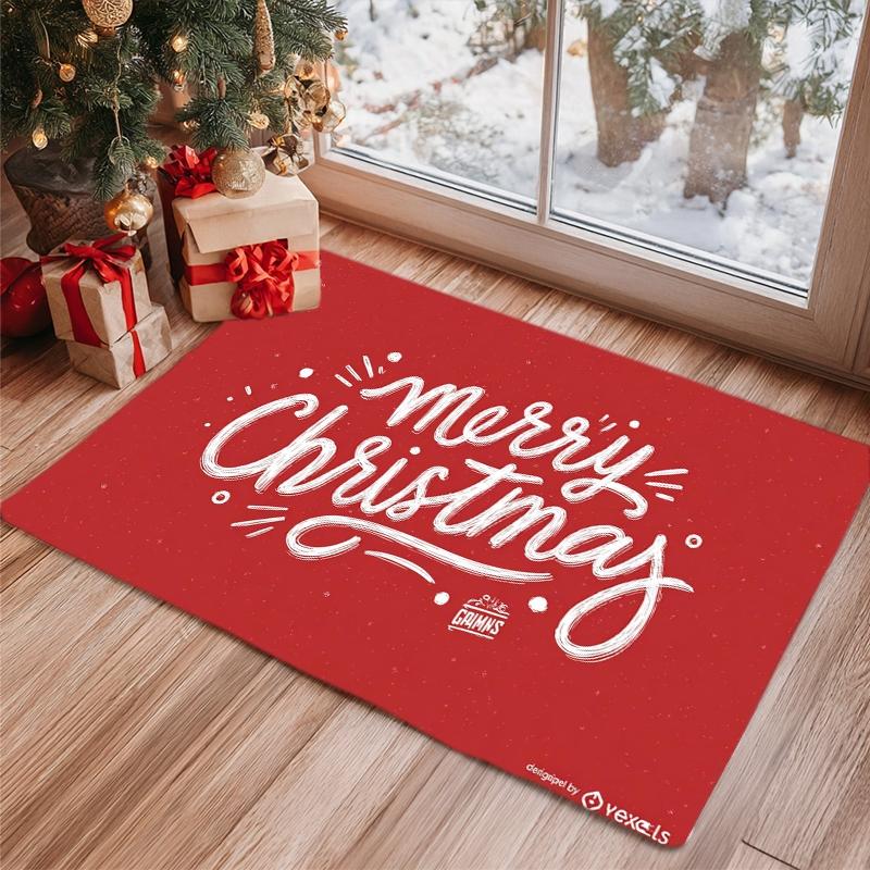 

1pc Red Christmas Lettering Mat - Christmas N word Holiday Floor Mat, Machine Washable Polyester PVC Backing Indoor Entryway, En 40cm x 60cm