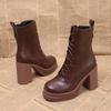 2025 Winter New Slimming Retro High-heeled Fashion Boots Women's Plus Size Thick Heel Side Zipper British Style Booties