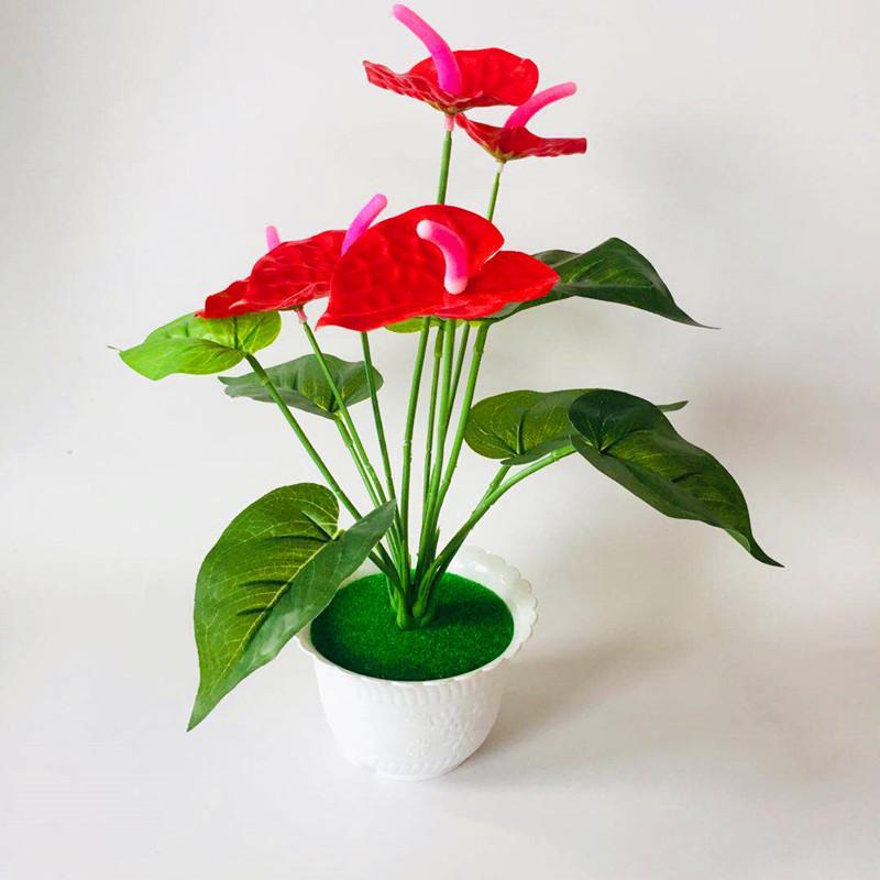 Anthurium Artificial Red Potted Flower For Outdoor Events Decoration Interior