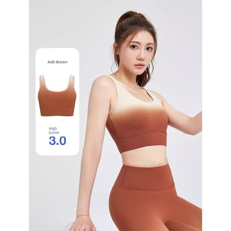 

2025 Нейлоновое спортивное нижнее белье Женский бюстгальтер с высокой поддержкой, с пузырчатой подкладкой, для бега, красивый жилет, интегрированный тренировочный бюстгальтер, костюм для йоги Aoki Brown XL