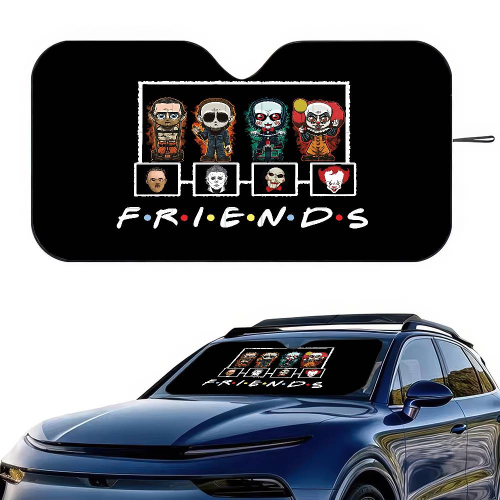 New Arrival Horrible Friends Killer Movie Holographic Windshield Sunshade Car Front Windshield 70x130cm Sun Visor Heat Reflector