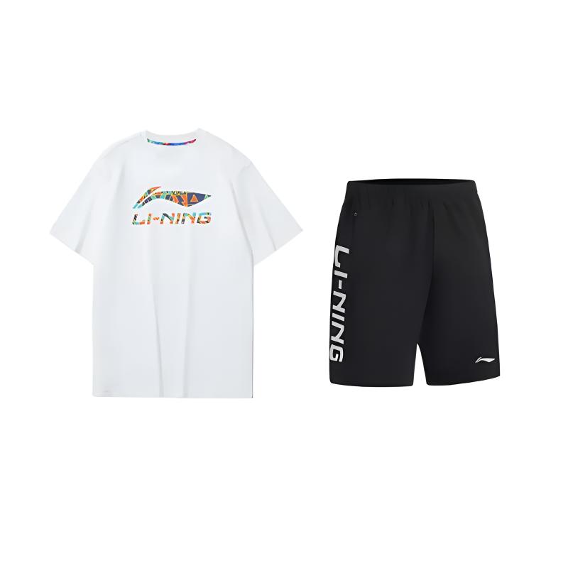 

Li-Ning Color Logo Versatile Comfortable Round Neck Pullover Short Sleeve T-Shirt Casual Sports Set Unisex Tops AHSS549-2+YKSV115-1 S