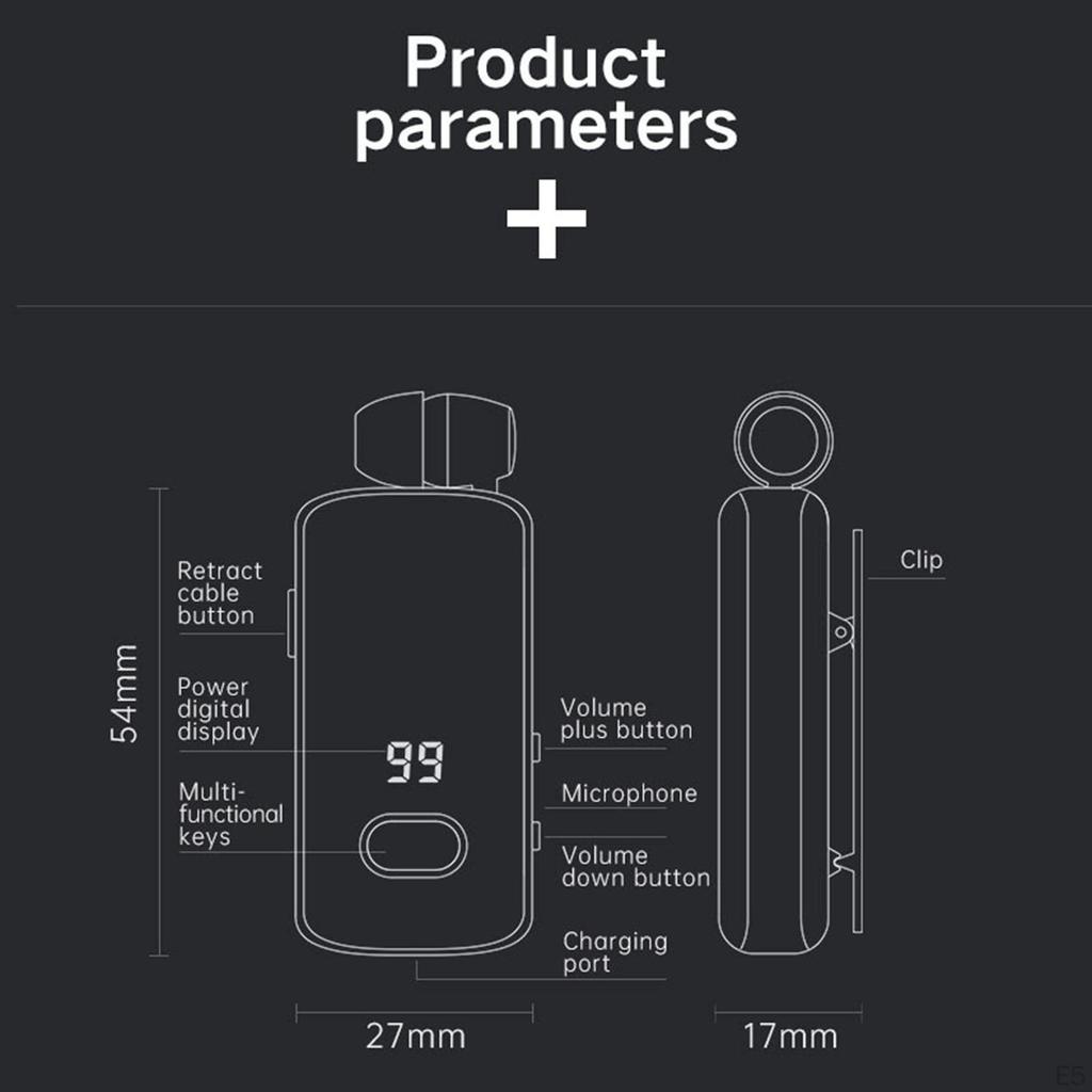 Earphone Earpiece Rechargeable Auto Pairing LED Display Noise Reduction Single Earbud Business