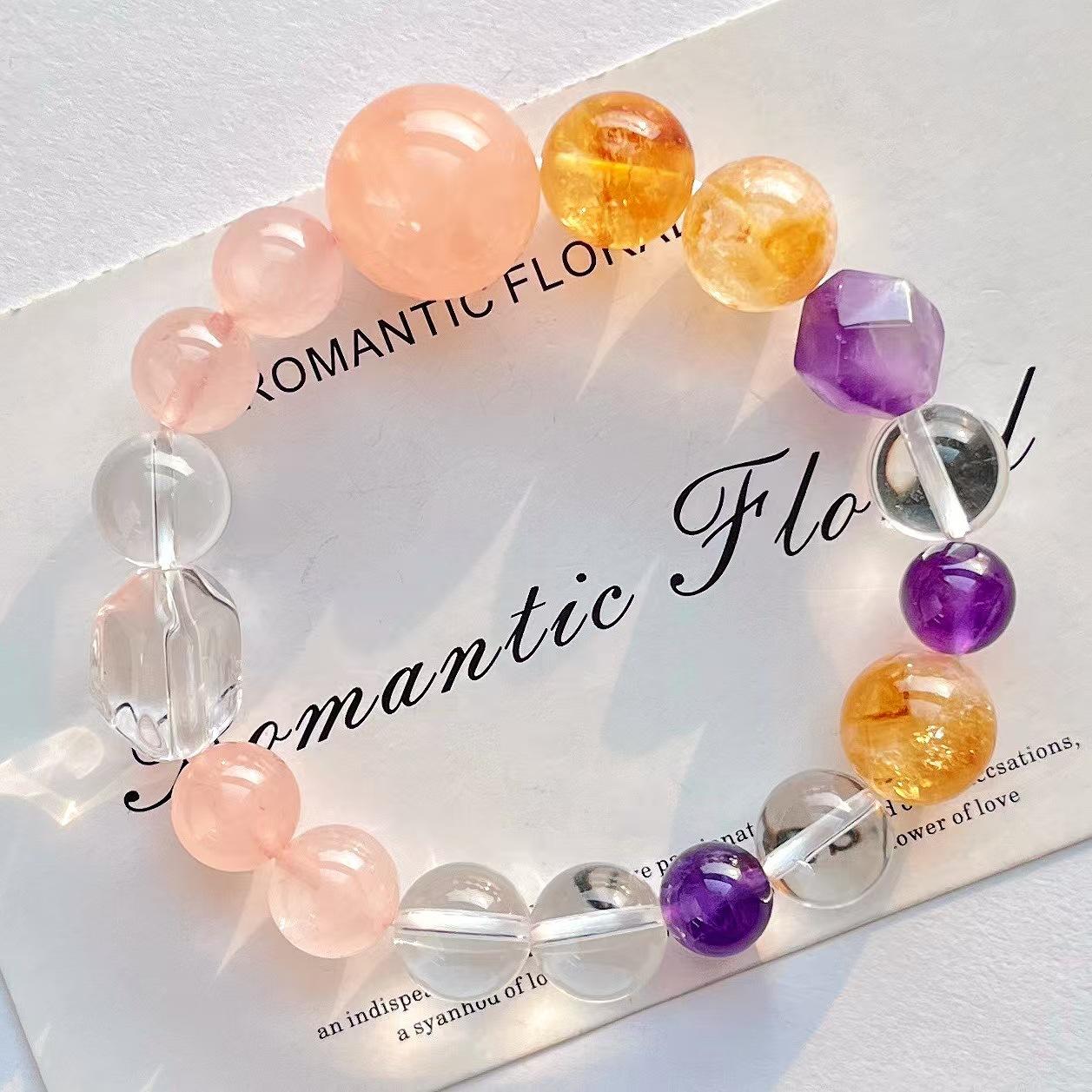 High Quality Vitreous Natural White Crystal Citrine 16Mm Madagascar Powder Crystal Amethyst Bracelet Bracelet