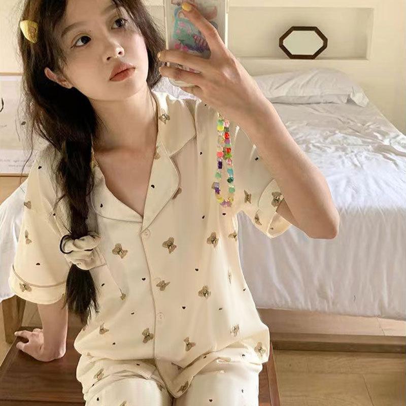 Pajamas Women's Summer Short-sleeved Gentle Wind Simple High-value Casual Women's Short-sleeved Loungewear Set