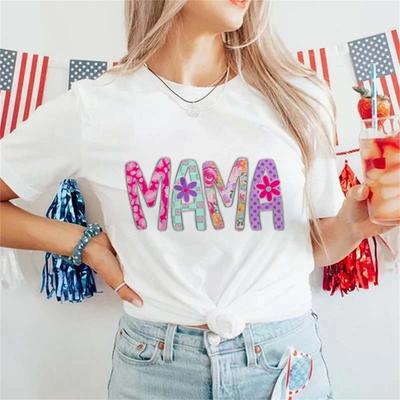 T-Shirt Mama Pattern Cute and Sweet Short Sleeved Women's Casual T-Shirt Top Fashionable Regular Print 90s Printed Cartoon T-Shi
