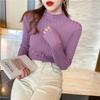 Autumn and Winter Semi-turtleneck Bottoming Sweater Women's Inner Pit Strip Pullover Shirt Solid Color Casual Tops Elegant Thin Simple Clothing