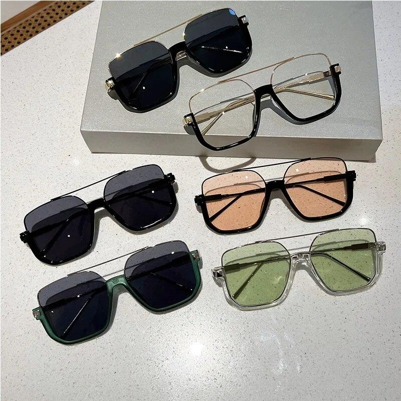 Vintage Oversized Sunglasses Fashion Men Women Square Shades Eyewear Trendy Ins Popular Brand Design UV400 Sun Glasses