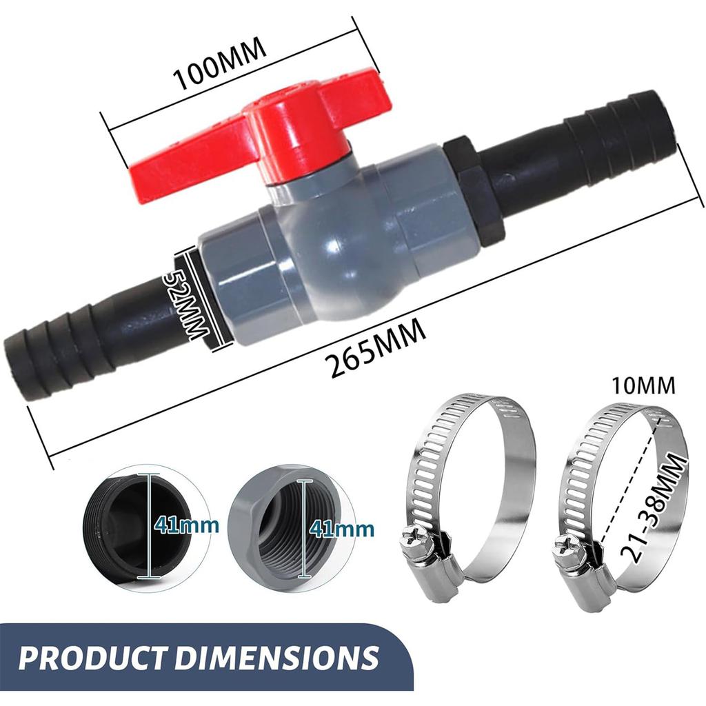 Heavy Duty Plastic Ball Valve 40mm Internal Thread 32mm Hose Connector Aquarium Pond System