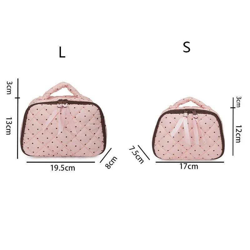 Damen Gepunktete Kosmetiktasche Etui Baumwolle Stepppunkt Muster Aufbewahrung Make-up Tasche Reise Toilettenartikel Tasche