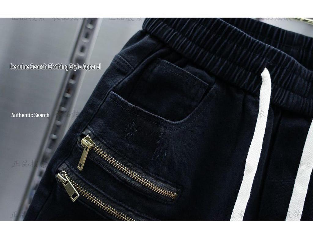 Trendy Men's Spring/Summer Elastic Casual Zipper Ripped Skinny Joggers Harajuku Long Pants