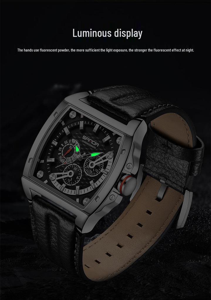 Sanda Men's Waterproof Quartz Watch with Leather Strap - Stylish and Durable Design