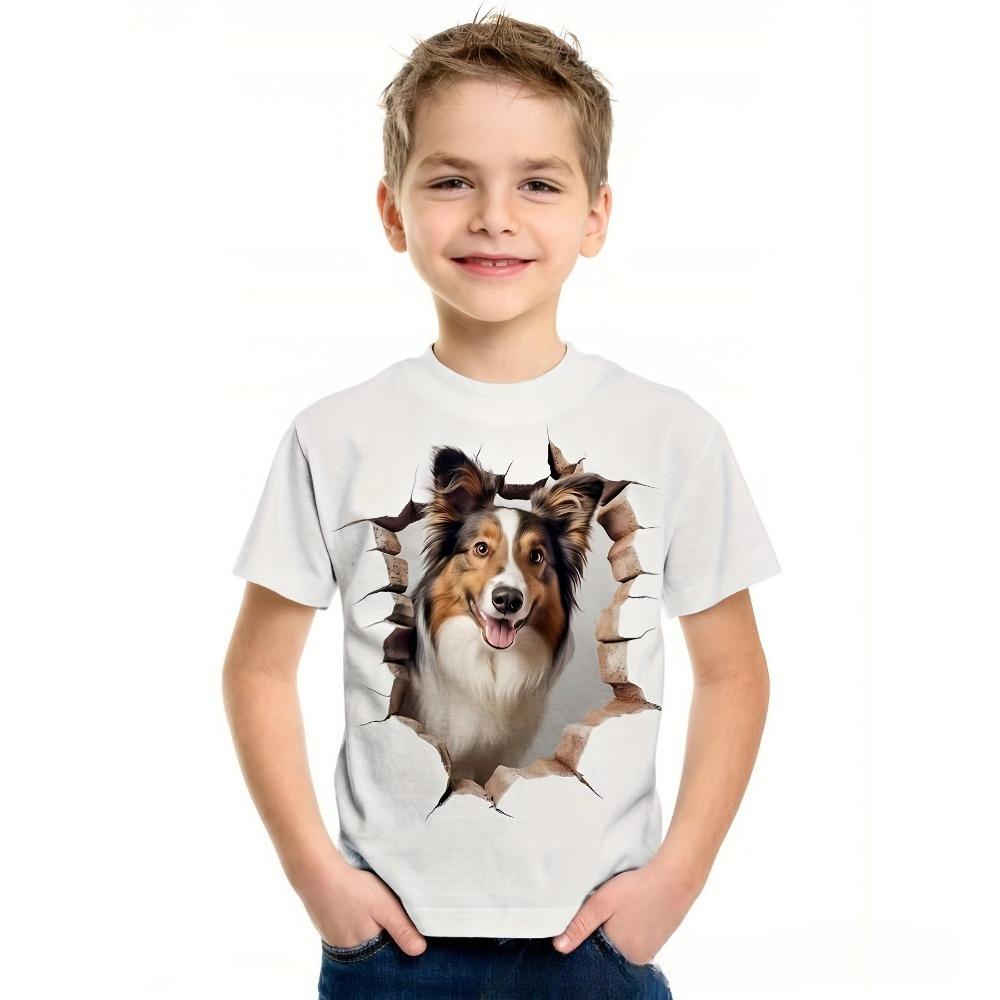 Children's Funny Series 3D Digital Printed Boys' Casual and Comfortable Round Neck Short Sleeved T-shirt
