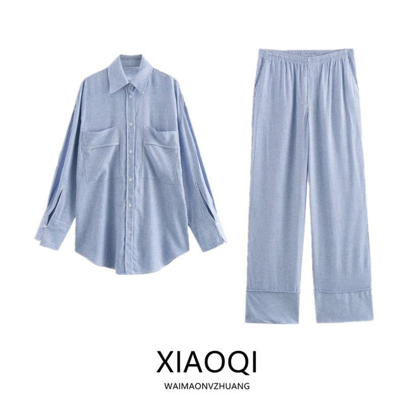 Fashion Style 2024 Summer New Women's Clothing Loose Long Sleeves All-Match Pocket Decoration Stripes Shirt 3232232