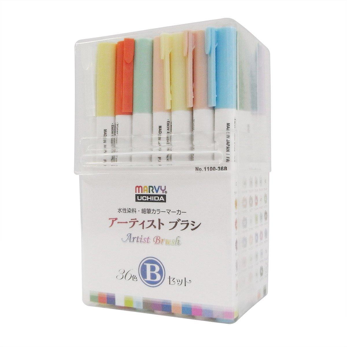 

Marvy Artist Set Water-Based Fine-Tip Markers, Brush, 36-Color B, 1100-36B
