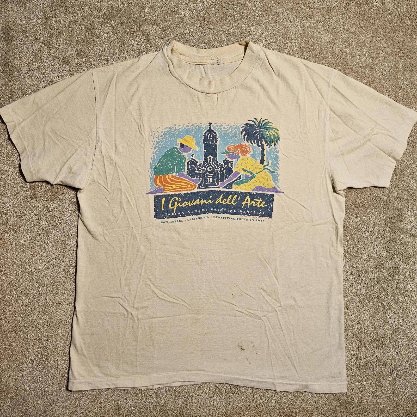 

Vintage 90s Dan Gilbert Art Group Festival T-shirt Mens L Thrashed Stained Punk 4XL