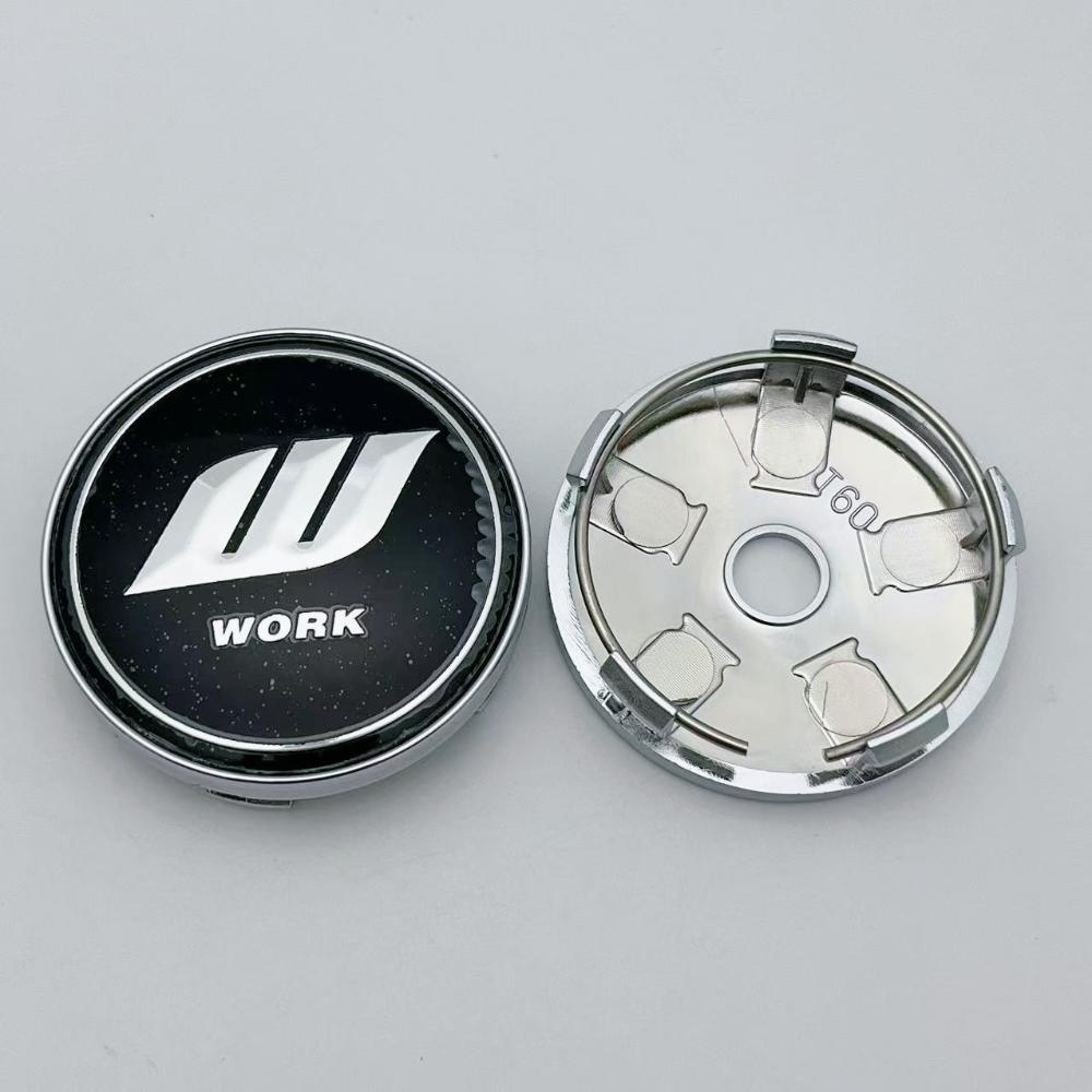 4pcs 60MM ( 56MM I.D ) Car Wheel Center Caps with W Work Logo Emblem Wheel Hubcaps Auto Rim Cover Black/Silver Car Accessories