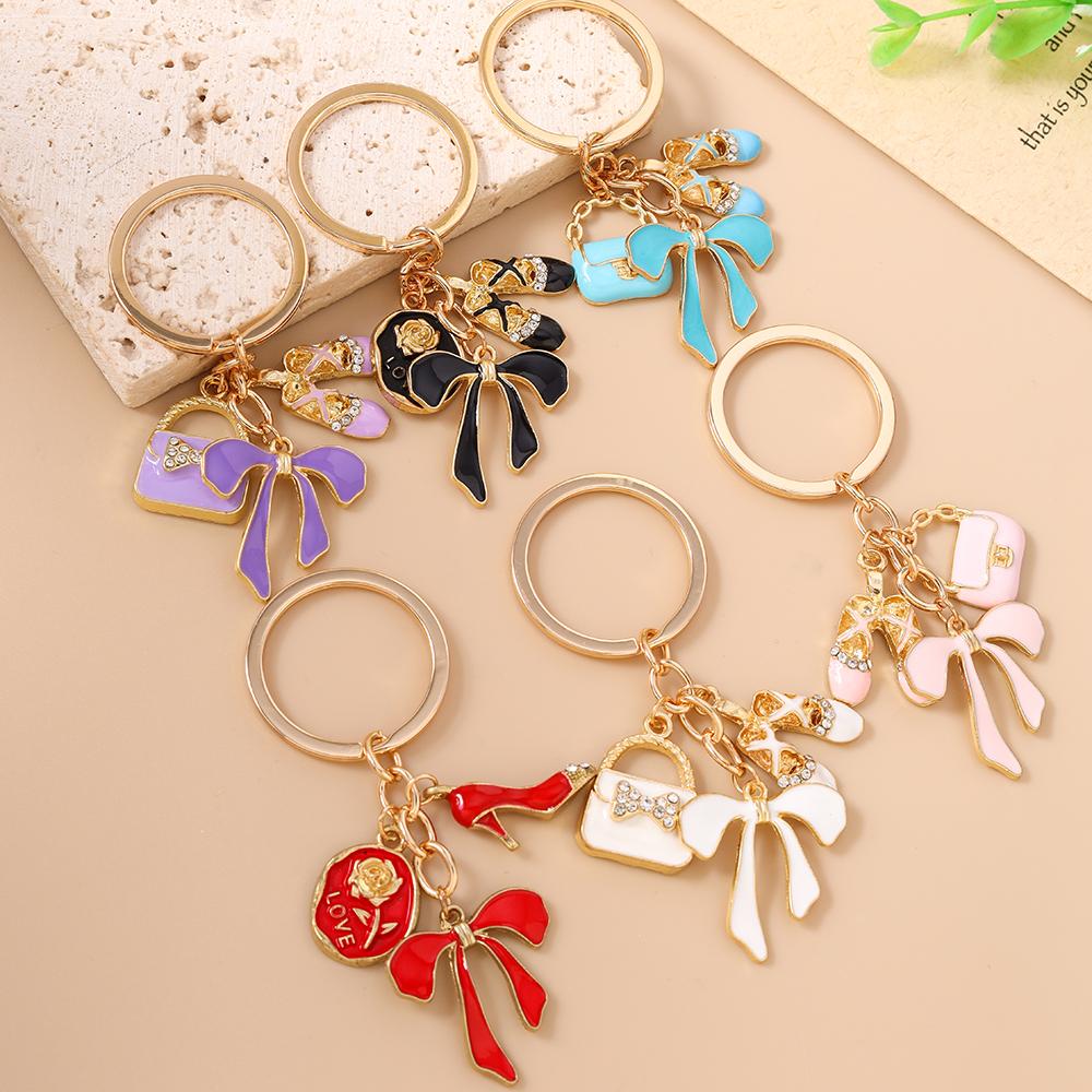 Fashion Bowknot Keychain Simulation Handbag Shoes Key Ring Pendants for Women Girls DIY Handmade Jewelry Gifts