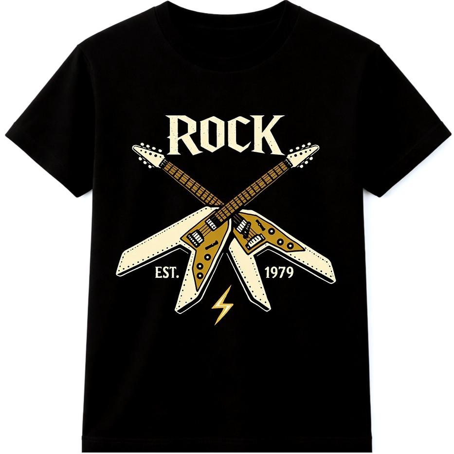 Electric Guitar T Shirt Rock Crossed Guitars Estd 1979 Heavy Metal Tee S разноцветный