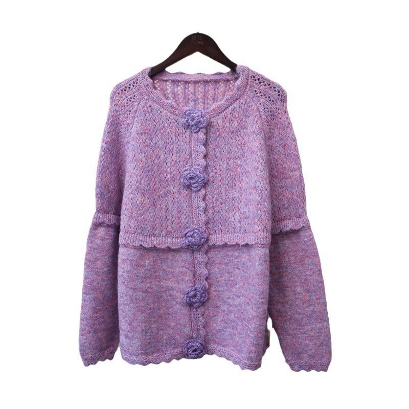 Milk gentle wind knitted cardigan autumn and winter new loose soft waxy flower sweet sweater jacket women