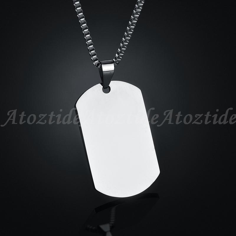 Atoztide Customized Stainless Steel Army Dog Tags Pendant Necklace Personalized Name Photo Square Necklace Christmas Gift