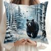 1pc, Black Bear In a Winter Snowy Forest, 2025 New Decorative Pillowcase, Polyester Material, Zippered and Machine Washable, Soft Cushion Cover, Suita