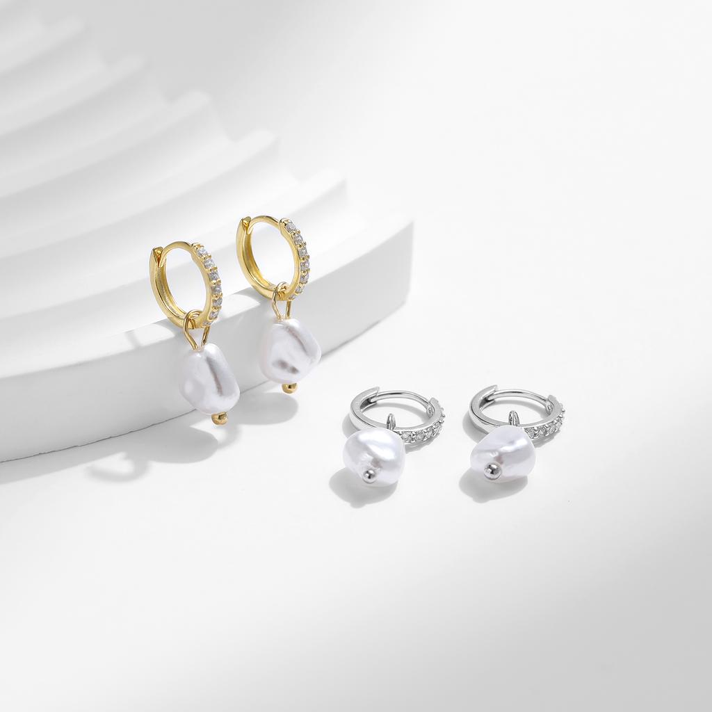 Classic Elegant Ear Buckles for Women Party Fine Jewelry Gifts 925 Sterling Silver Irregular Baroque Pearl Hoop Earrings