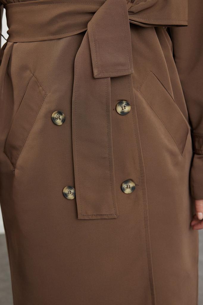 Women's Fashion Mink Belted Windbreaker Detailed Water Repellent Long Trench Coat