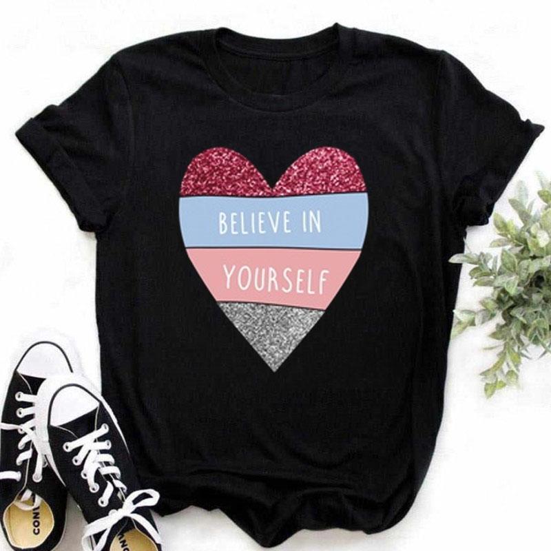 Maycaur New Finger Heart T Shirt Mulheres Tops Coreano Ulzzang Graphic Tees Moda Feminina Camisetas Femininas 90s Meninas Camisa Preta
