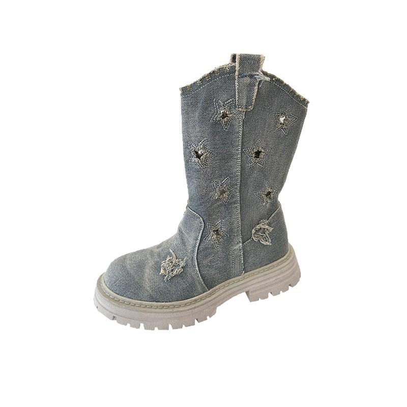 Hollow women's boots autumn cowboy boots new versatile platform Martin boots western mid-outdoor short tube fashion fashion cloth