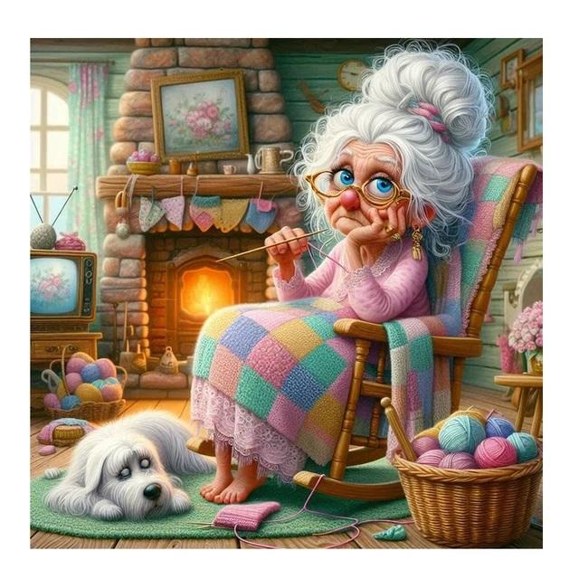 DIY Diamantmalerei Neu 2024 Glückliche alte Dame und Hund Volldiamant Mosaik Stickerei Kunst Stich Wohndekoration Bastelset Geschenk
