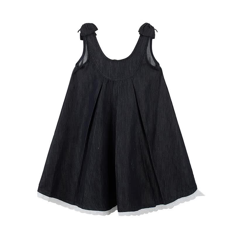 Girls' Summer Sleeveless A-line Dress with Bowknot
