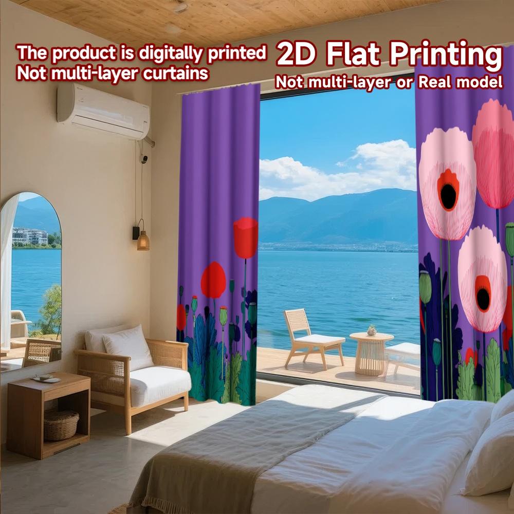 2D FLAT PRINTING 2pcs Curtains (Without Rod) Floral Spring Delight Valentine is day Festival Creative Curtains Versatile
