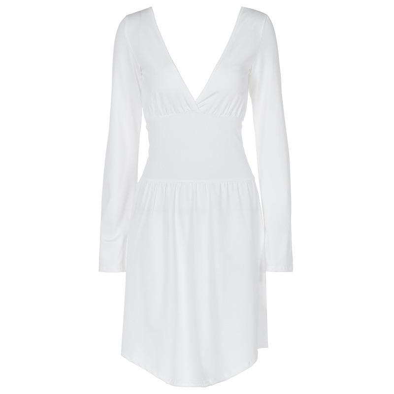 European and American women's clothing autumn sexy halter waist French V-neck long-sleeved dress sexy hip wrap