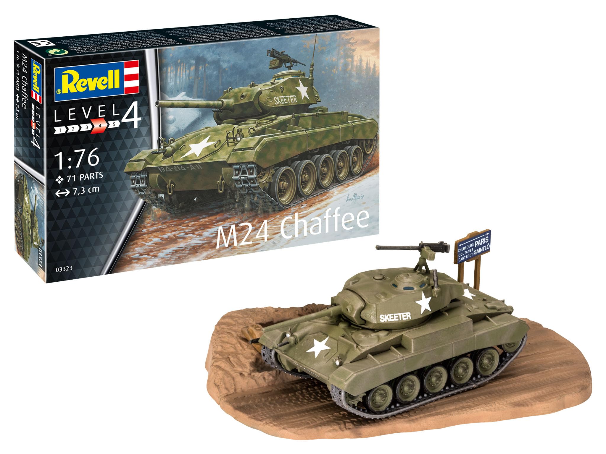 

German Revell scale US Army M24 Chaffee plastic model kit 03323 1/76