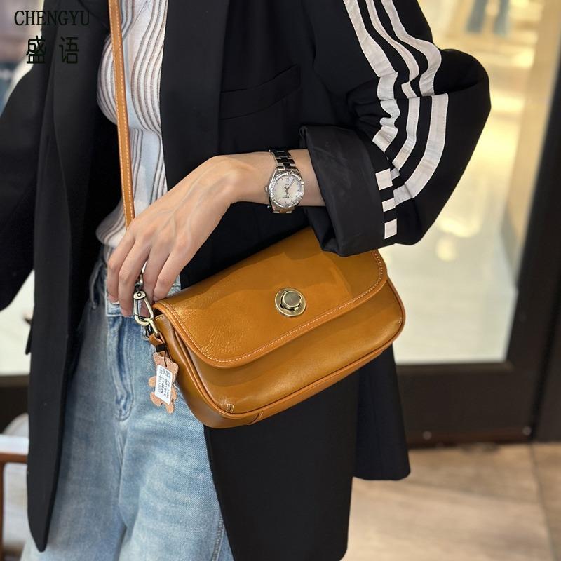 First Layer Cowhide Small Square Bag Crossbody Bag High-grade Genuine Leather Niche All-in-one Shoulder Bag for Women