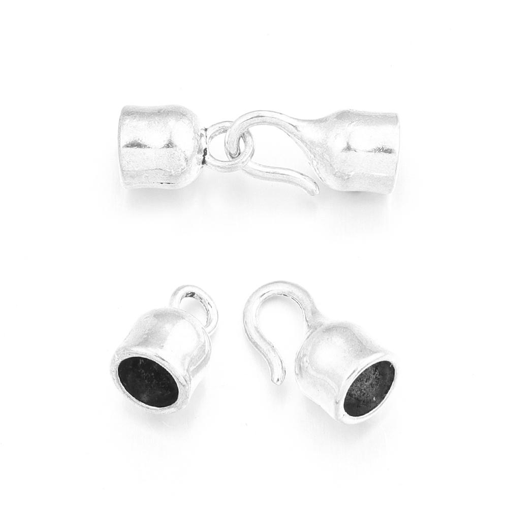 

10 Sets Leather Cord Bracelet Clasps Hooks Hole 5.8mm Crimps End Tip Caps Connectors For DIY Jewelry Making Findings Accessories античний срібного кольору