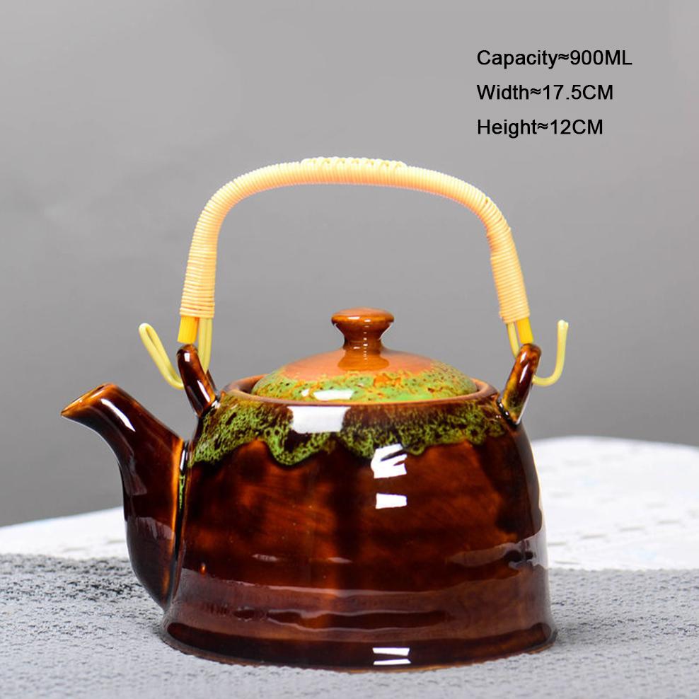 Kiln Discoloration Ceramic Teapot, Large Handle Tea Kettle with Filter Holes, Brewing Tea Pot for Home, Ceramic Tea Set, 900ml