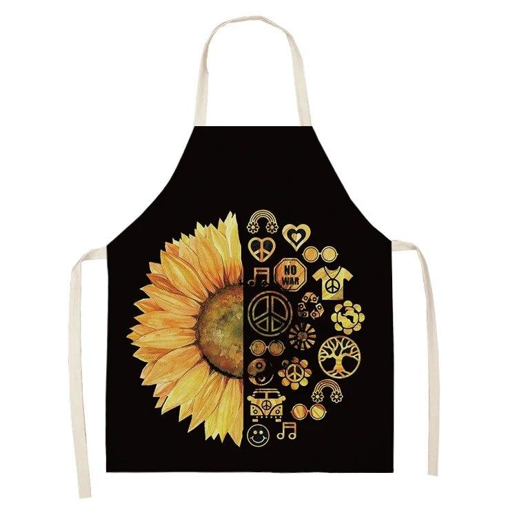 1pc Sunflower Printed Linen Apron for Men and Women Kitchen Cooking Baking Anti-Stain Apron Home Cleaning Tool