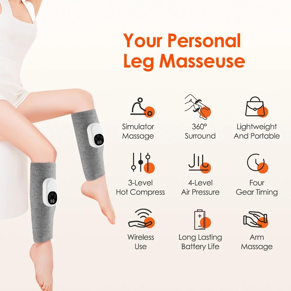 Rechargable Leg Massager Airbag Kneading Calf Massage Hot Compress Relax Leg Muscles 4-speed Timer Legs Shaping Relief Soreness