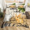 Kawaii Animals Duvet Cover Cute Rabbit Bedding Set Rustic Wooden Comforter Cover Microfiber Floral Bedclothes Queen For Girl Boy
