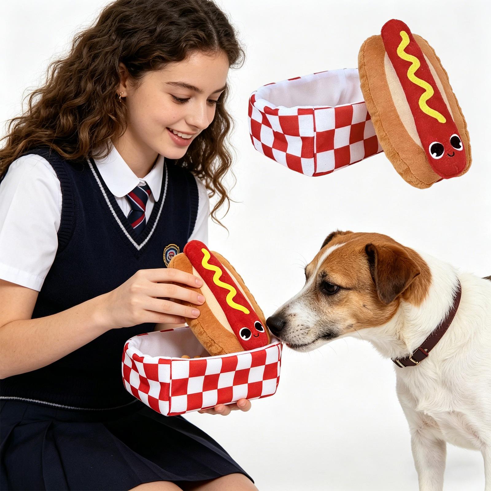 

Interactive Squeaky Dog Toys, Plush Hot Dog Design Snuffle Mat For Dogs, Crinkle Paper Dog Enrichment Toys With Hidden Pocket, Puppy Teething One Size