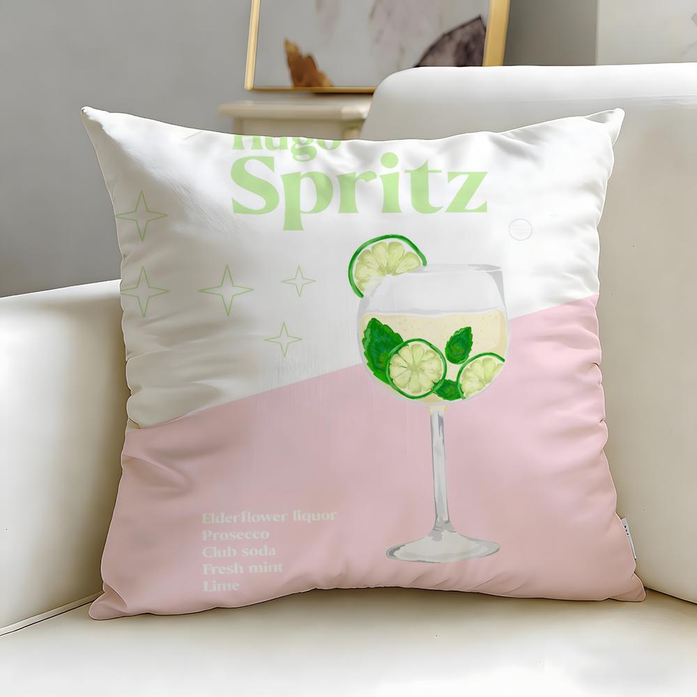 Beverage Theme Hugo Spritz Cocktail Cushion Cover Soft  EasyWash Pillow Case  Versatile for Couch Bed Travel and Office